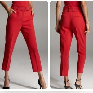 Aritzia Babaton Mayne Trousers High Waisted Atelier Pants Red Belted Size 2